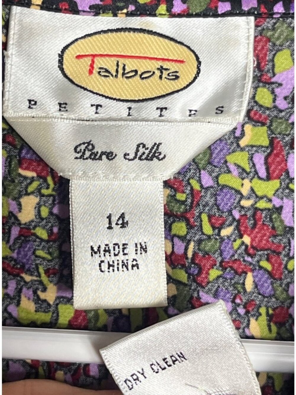 Talbots Silk Abstract Mosaic Blouse Button Colorful Ruched Glam Night Out Wm 14P - Picture 3 of 9